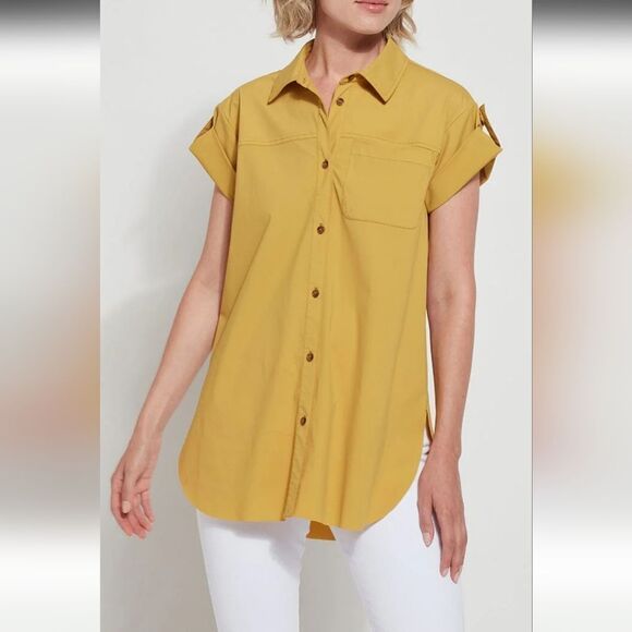 Yellow Meadow Button Down Short Sleeve Blouse Sz M - Picture 1 of 7